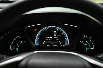 Mileage distance on the car dashboard digital speedometer car miles