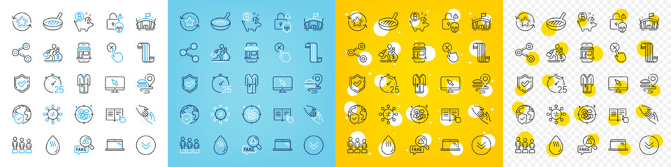 Vector icons set of Equality, Marketplace and Hot water line icons pack for web with Reject click, Stress, Laptop outline icon. Confirmed, Cyber attack, Internet pictogram. Bitcoin coin. Vector