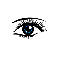 Eye Icon, Vision Symbol, Simple Ophthalmologist Sign, Woman Sight with Thick Eyelashes, Eyelash Extensions