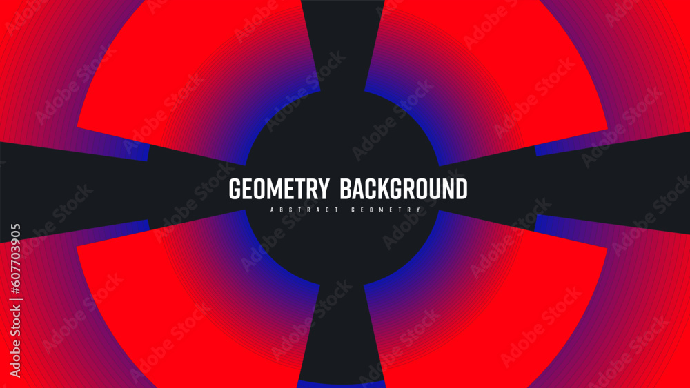 Poster vector geometric background, gradient red dotted circle on black backdrop, shape blend 3d.
