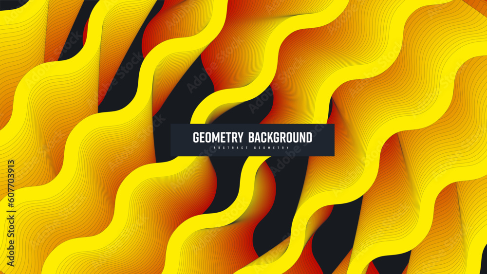 Poster Vector abstract background, gradient diagonal zigzag lines, yellow shape blend 3d on black backdrop.