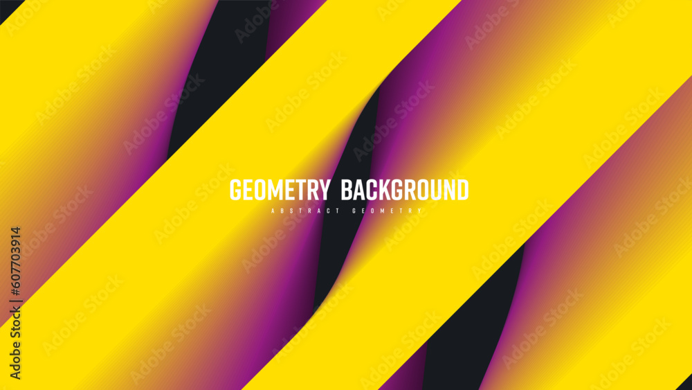 Poster vector abstract background, gradient diagonal lines, yellow shape blend 3d, pink shadows on black ba