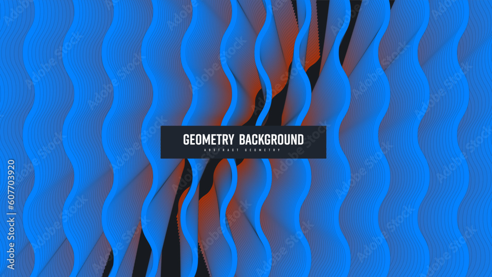 Poster vector abstract geometric background, gradient vertical wave lines, blue shape blend 3d on black bac