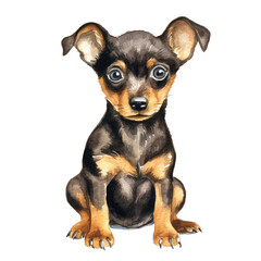 cute miniature pinscher dog watercolor created with Generative AI technology