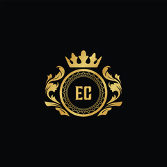 Luxury royal wing letter EA to CZ crest gold color logo vector image