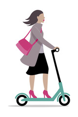 Lady in pink high heels riding electric scooter.