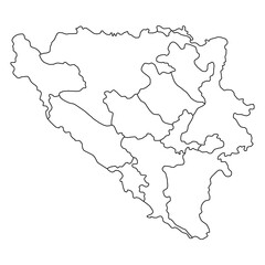 Bosnia map on white background. Isolated contour map with division to region high detailed. Vector illustration.	