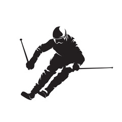 Downhill skier, isolated vector silhouette, front view