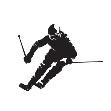 black skier silhouette skiing downhill clip art preview