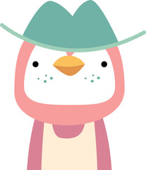 Penguin with summer costume . Wildlife animals illustration .