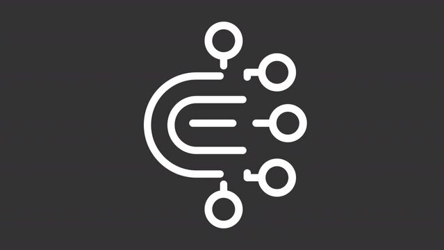 Digital data white icon animation. Animated line machine learning. Artificial intelligence. Loop HD video with chroma key, alpha channel, transparent background. Outline motion graphic animation
