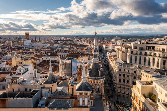Aerial view of Madrid downtown in Spain.