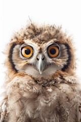 Fototapeta premium Cute baby owl isolated on a white background. Generative AI