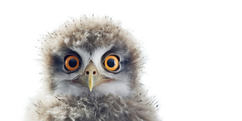 Obraz premium Cute baby owl isolated on a white background. Generative AI