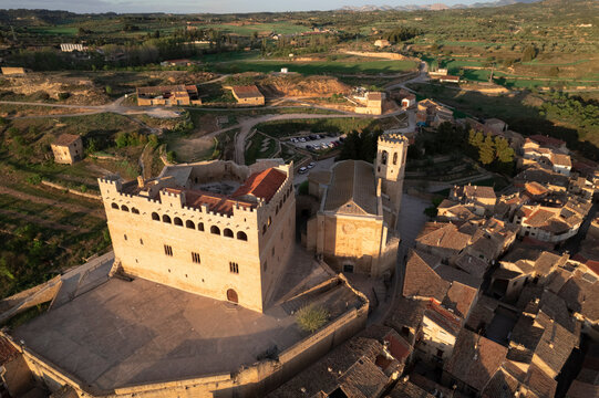 Aerial view of Valderrobres Castle, Valderrobres, Teruel, Spain.