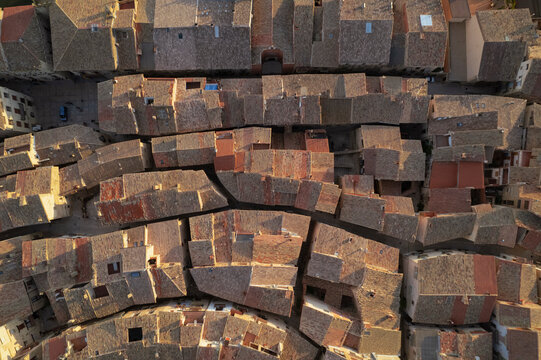 Aerial view of rooftops, Valderrobres, Teruel, Spain.