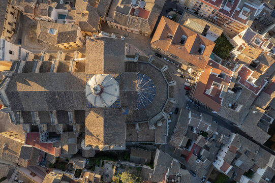 Aerial view of Collegiate Basilica of Xativa, Valencia, Spain.