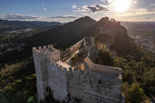 Aerial view of Castell de Xativa, Valencia, Spain.