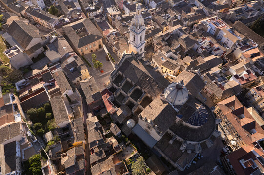 Aerial view of Collegiate Basilica of Xativa, Valencia, Spain.