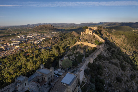 Aerial view of Castell de Xativa, Valencia, Spain.