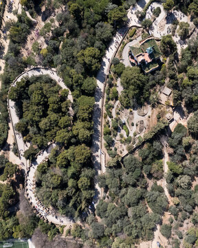 Aerial view of Casa Trias, Park Guell, Barcelona, Parc del Carmel, Spain.