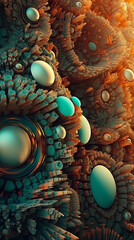 Fototapeta premium Futuristic 3D Abstract Vertical Organic Background. Surrealistic Future Design, Geometric Flow, Tech-Inspired Dynamic Texture, Contemporary Artistic Motion. Generative AI