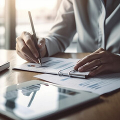 Businesswoman analyzing investment charts with laptop. Accounting,investment concept.