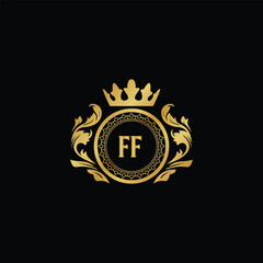 Luxury royal wing letter FA to FZ crest gold color logo vector image