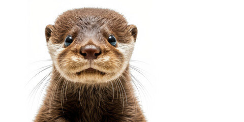 Cute baby otter isolated on a white background. Generative AI