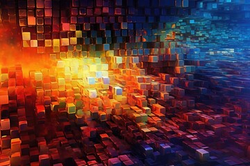 Obraz premium Fusion of geometric shapes, metallic surfaces, and illuminated lines. Generative AI