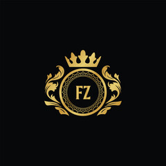 Luxury royal wing letter FA to FZ crest gold color logo vector image