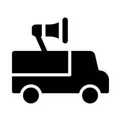 marketing vehicle glyph icon for marketing, personal selling, direct marketing, sales promotion, advertising, public relations logo