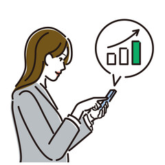 スマホでグラフをチェックする女性ビジネスパーソン