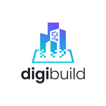 The logo depicts a digital building. It is suitable for use for virtual building logos.
