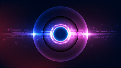 Abstract technology background with neon circles and lines. Vector Illustration.