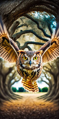 surreal point of view of owl Generative AI