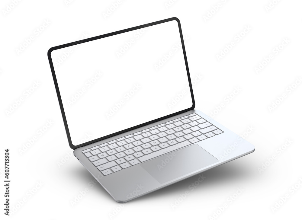 Poster laptop device with transparent screen and shadow at the bottom. realistic rendering.