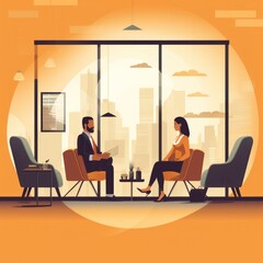 Fototapeta na wymiar two people on a business interview, modern style illustration, ai tools generated image