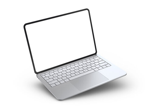 Laptop device with transparent screen and shadow at the bottom. Realistic rendering.