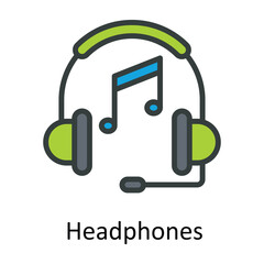Headphones Vector Fill outline Icon Design illustration. User interface Symbol on White background EPS 10 File