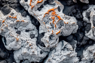 Detail of a solidified, partly broken lava. AI generated.