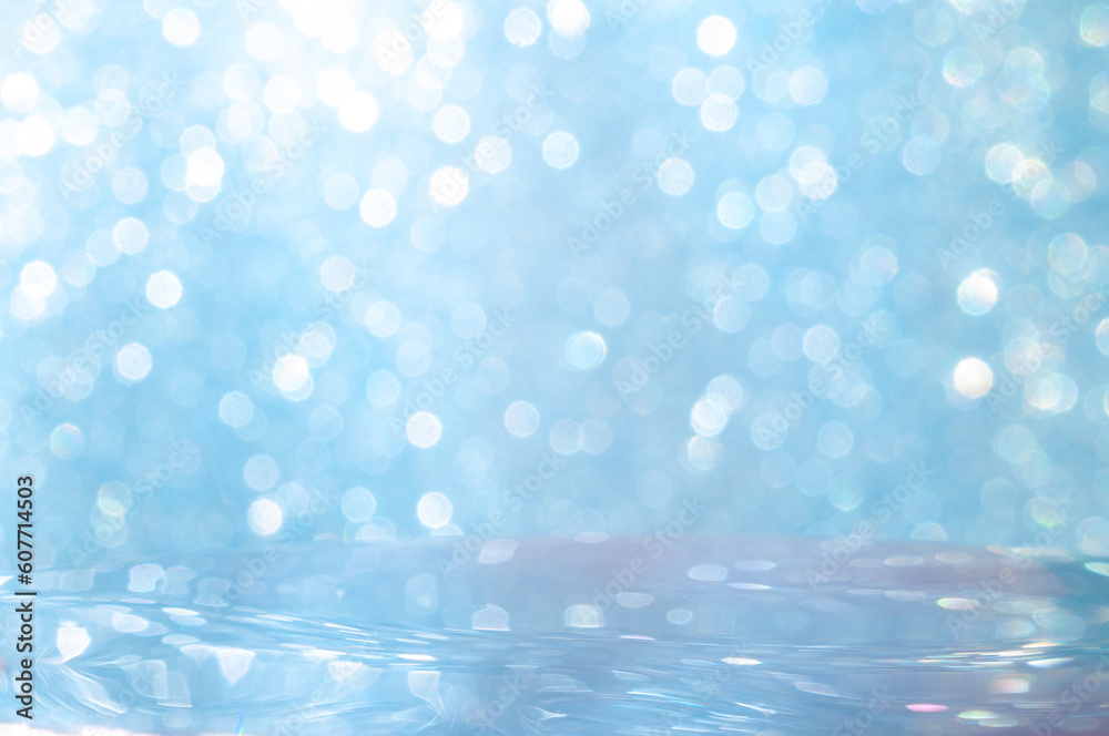 Wall mural blue blurred abstract background with bokeh circles