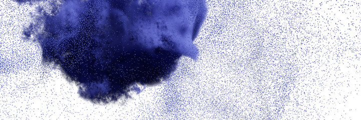 blue particles flying, colored powder in the air isolated on transparent background banner  