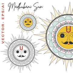 Madhubani Sun a symbol of fertility and prosperity in Madhubani paintings- Sun God - Hand-Drawn Madhubani Sun