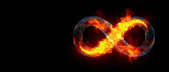3d Infinity sign in fire . Copy space, background. Generative AI.