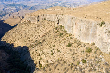 Armenian landscape. Drone view of the rocks between Areni and Khachik on sunny autumn day. Vayots Dzor Province, Armenia..