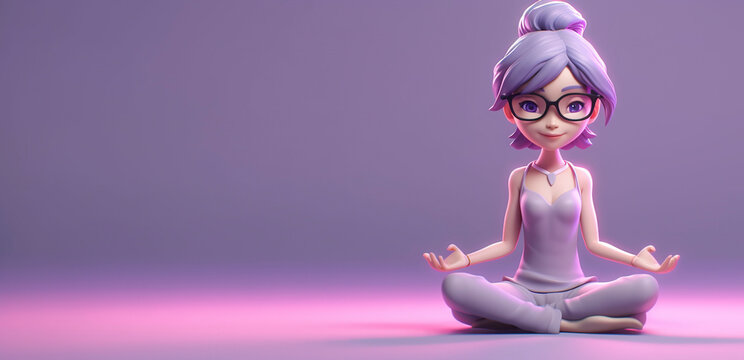 3d girl doing yoga. Copy space, background. Generative AI.