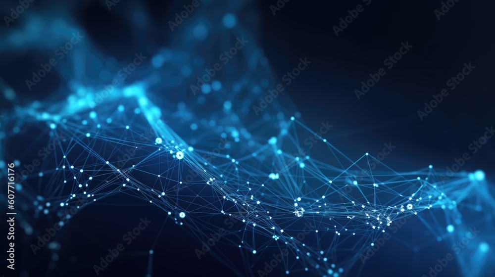 Poster blue abstract background with a network grid and particles connected. generative ai aig21.