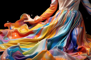 Multi-colored dress made of liquid paints. Generative AI