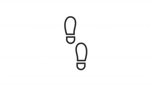 Animated footsteps line icon. Shoe prints animation. Walking exercise. Physical activity. Keep going. Loop HD video with alpha channel, transparent background. Outline motion graphic